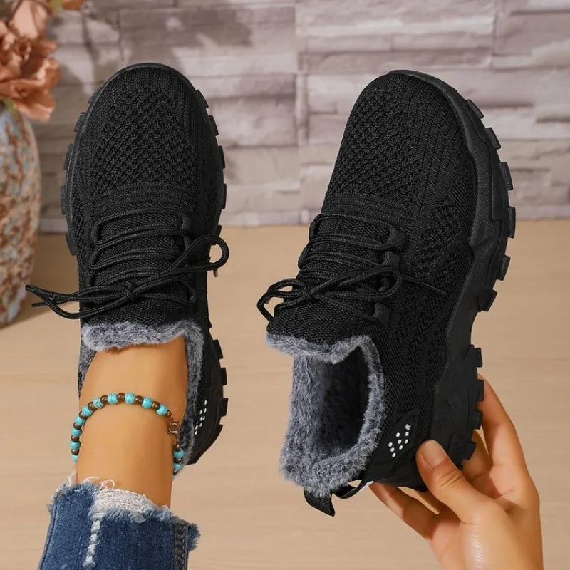 Baskets d'hiver thermiques pou - Knit Fabric Lace Up Sneakers avis et prix